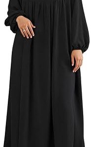 Womens Abaya Muslim Prayer 2 Pockets Long Sleeve Front Button Maxi Dresses Casual Islamic Clothes